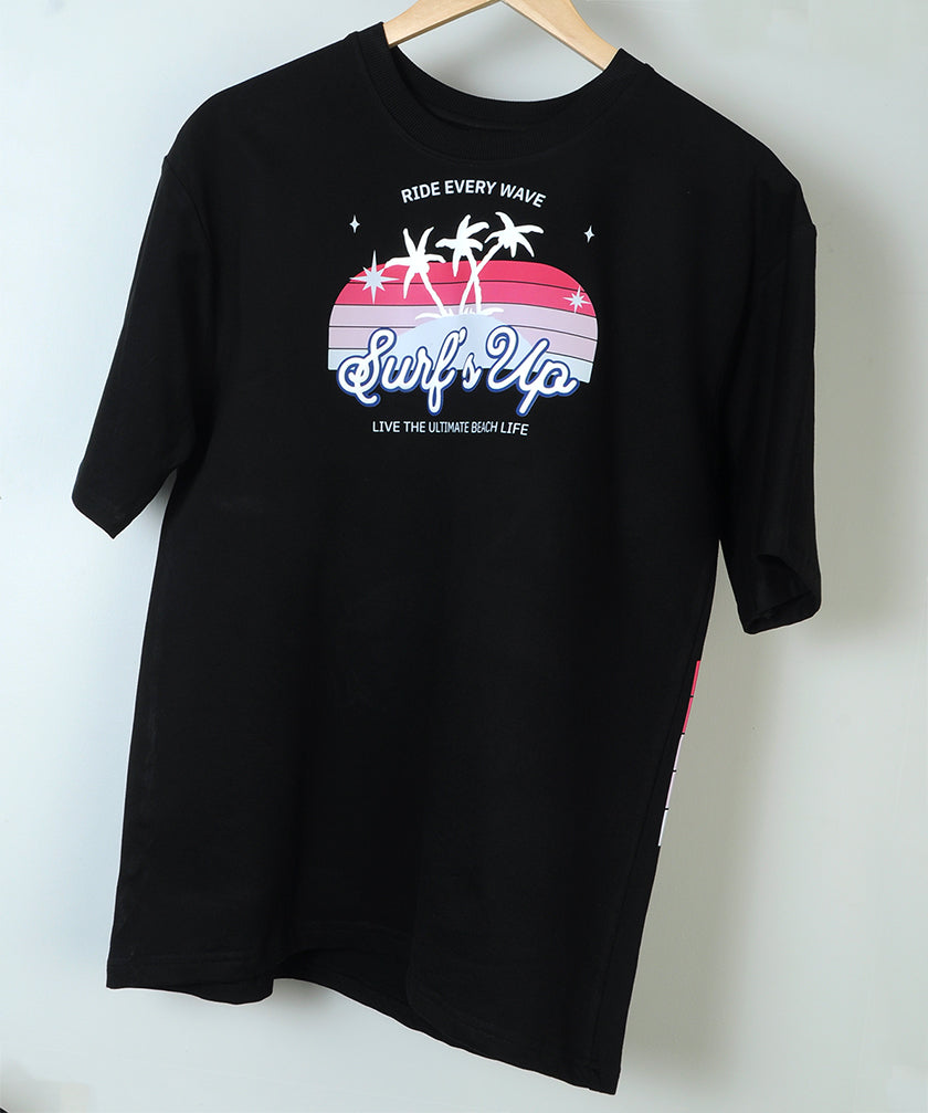 Surf's Up   Black Heavy Weight Oversized T-shirt