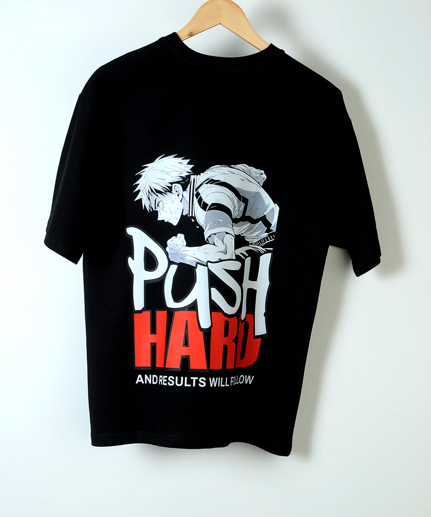 Push Hard Black Heavyweight Oversized T-shirt
