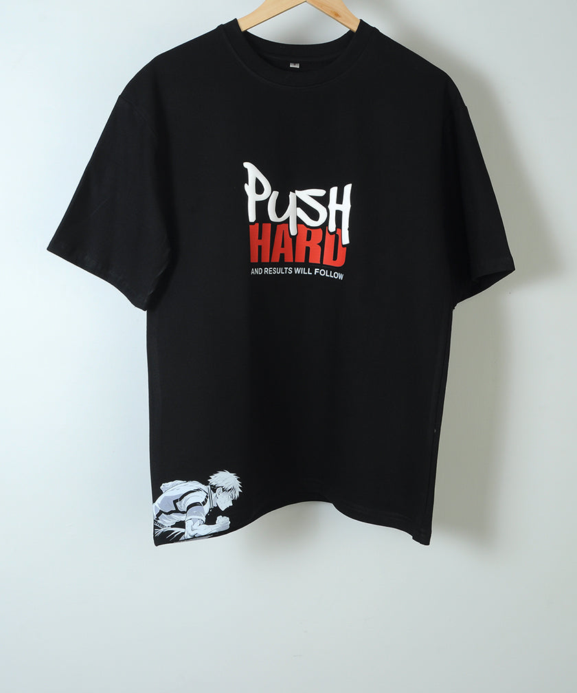 Push Hard Black Heavyweight Oversized T-shirt